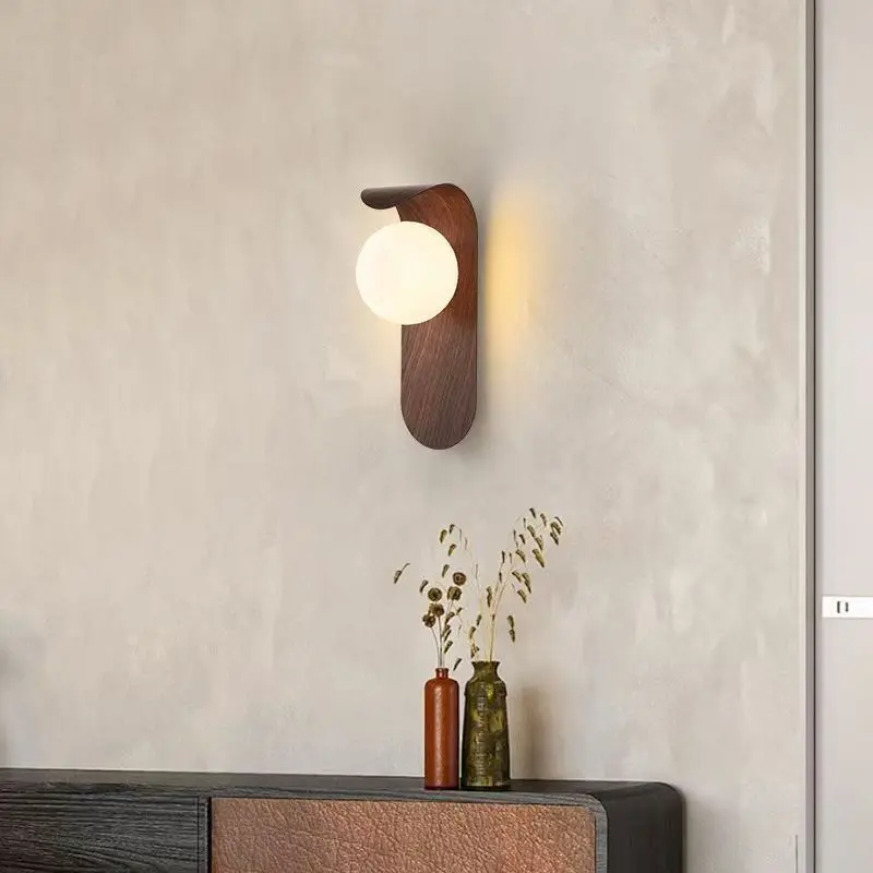 Iron Wood Grain Wall Lamp Acrylic Lamp Shade Living Room Bedroom Bookstore Retro Decoration Corridor Hall Simple Background Lamp