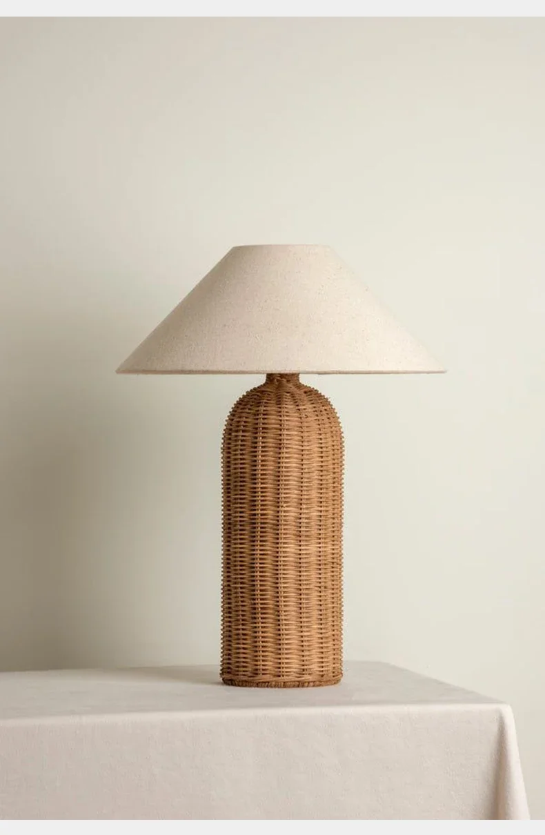 Wabi-sabi Retro Desk Lamp Bedroom Bedside fabric Table Lamp Medieval Hotel Rattan Fujii Weaving Atmosphere Home Decor E27