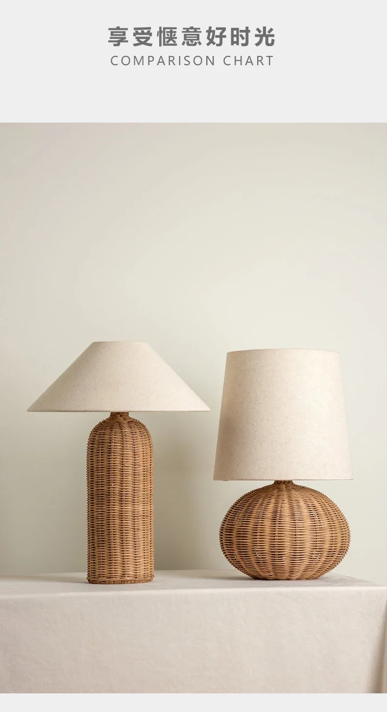 Wabi-sabi Retro Desk Lamp Bedroom Bedside fabric Table Lamp Medieval Hotel Rattan Fujii Weaving Atmosphere Home Decor E27