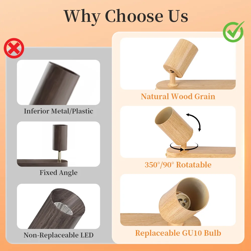 Modern Wooden Chandelier GU10 Bulb Replacement Led Spot Pedant Lamp for Aisle Bedroom Cloakroom Toilet Track Light Fixture