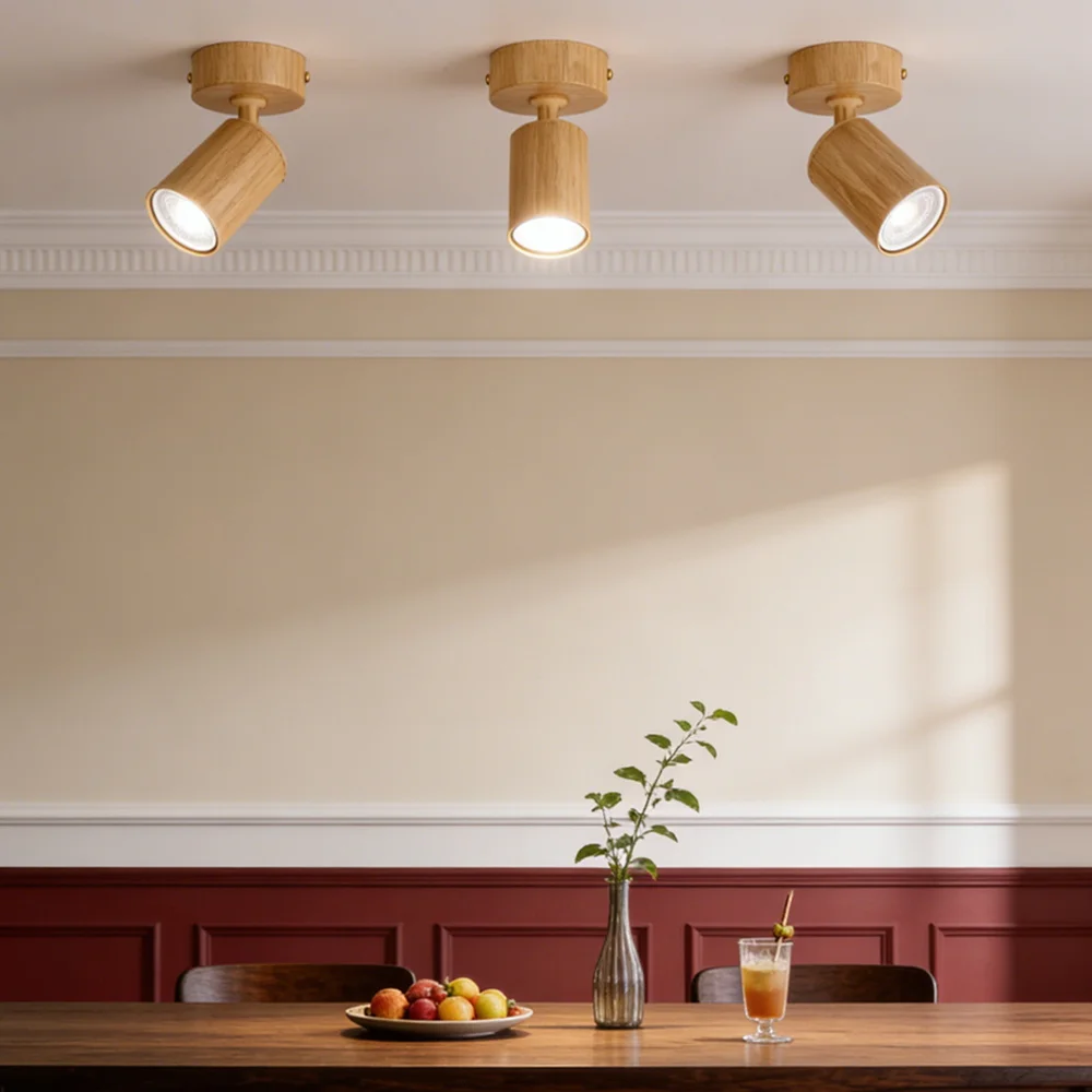 Modern Wooden Chandelier GU10 Bulb Replacement Led Spot Pedant Lamp for Aisle Bedroom Cloakroom Toilet Track Light Fixture