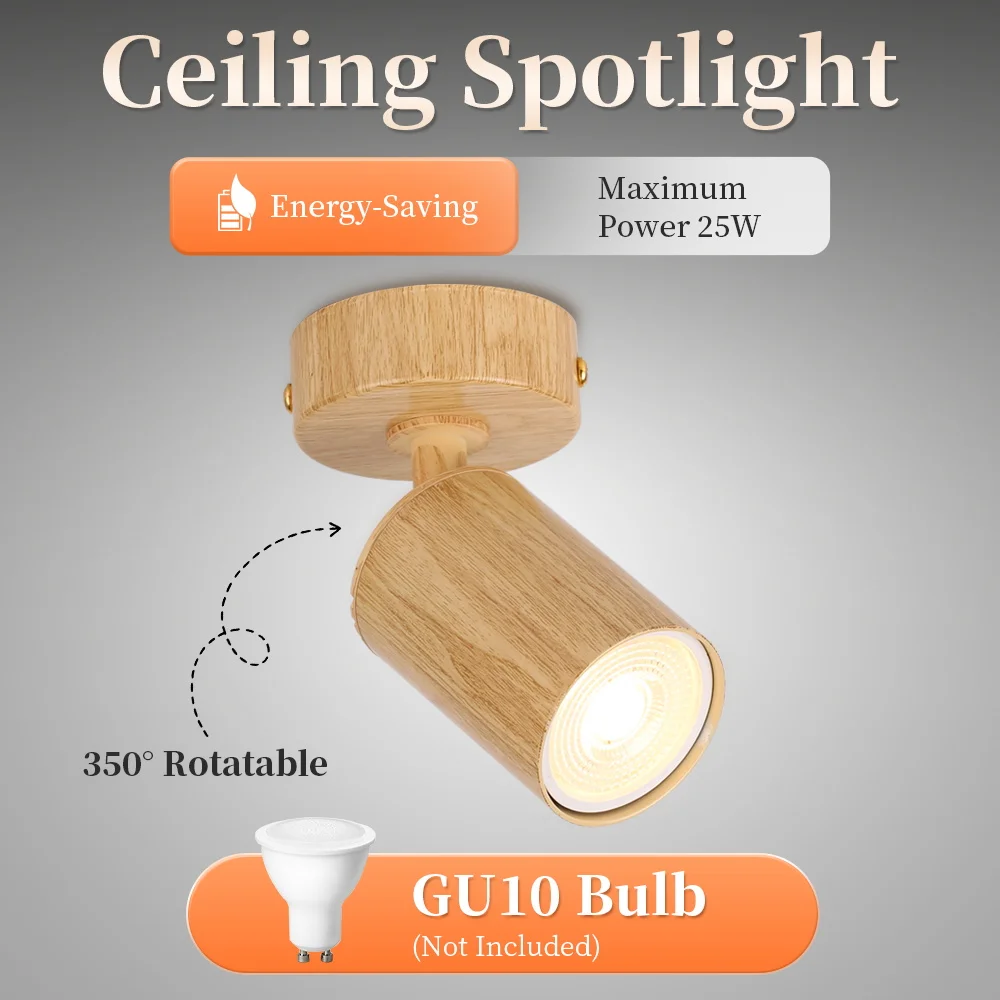 Modern Wooden Chandelier GU10 Bulb Replacement Led Spot Pedant Lamp for Aisle Bedroom Cloakroom Toilet Track Light Fixture