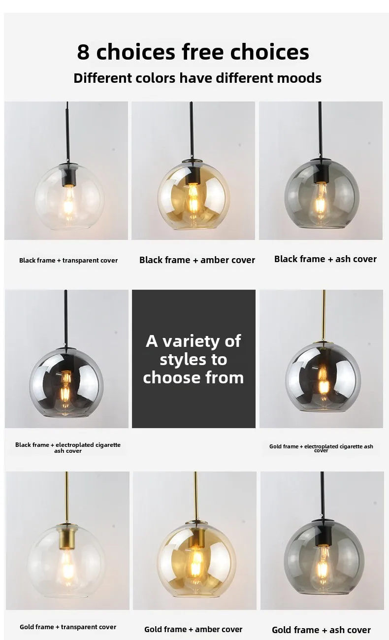 Modern Glass Ball Chandelier Lights for Dining Room Bar Kitchen Hanging Lamps Living Smoky Gray Glass Lampara Lustres Led Lights