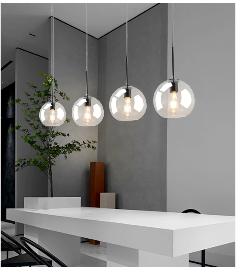 Modern Glass Ball Chandelier Lights for Dining Room Bar Kitchen Hanging Lamps Living Smoky Gray Glass Lampara Lustres Led Lights