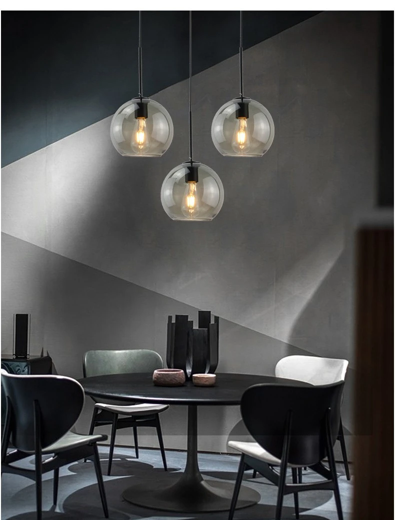 Modern Glass Ball Chandelier Lights for Dining Room Bar Kitchen Hanging Lamps Living Smoky Gray Glass Lampara Lustres Led Lights