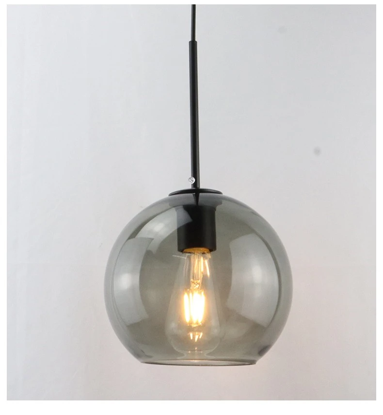 Modern Glass Ball Chandelier Lights for Dining Room Bar Kitchen Hanging Lamps Living Smoky Gray Glass Lampara Lustres Led Lights