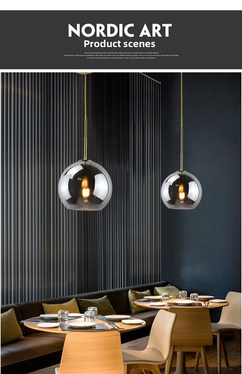 Modern Glass Ball Chandelier Lights for Dining Room Bar Kitchen Hanging Lamps Living Smoky Gray Glass Lampara Lustres Led Lights