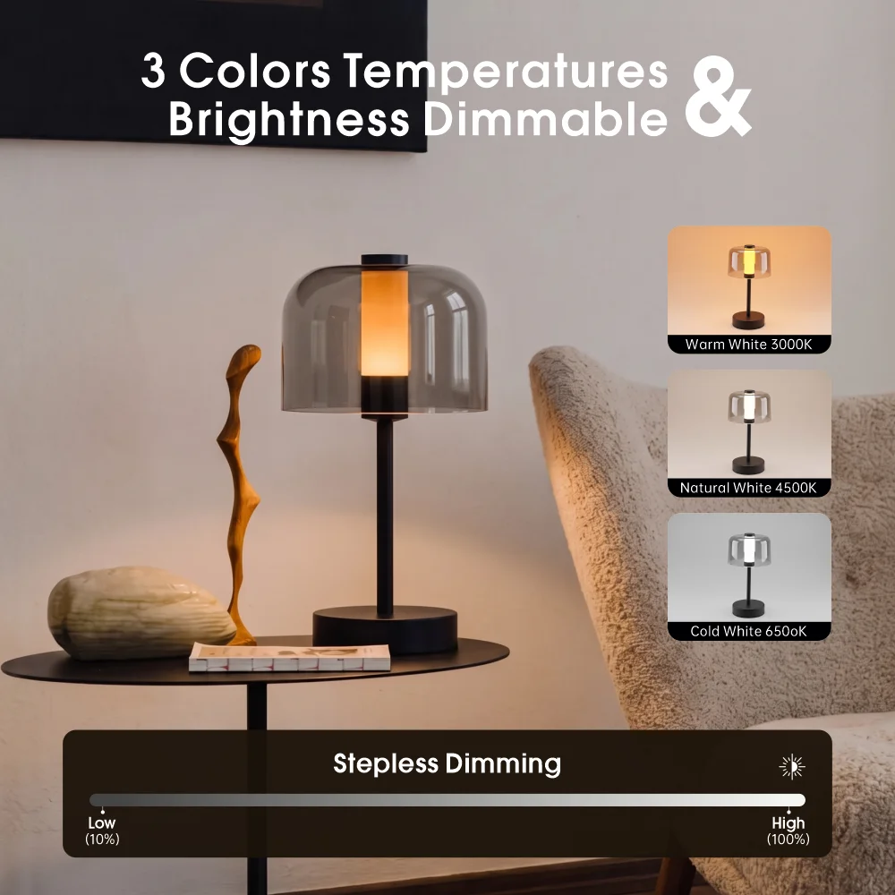 KFV Desk Lamp Luxury Transparent Light Lampshade Bedroom LED Table Lamp Decoration Mood Light Bedside Rechargeable Desk Lamps
