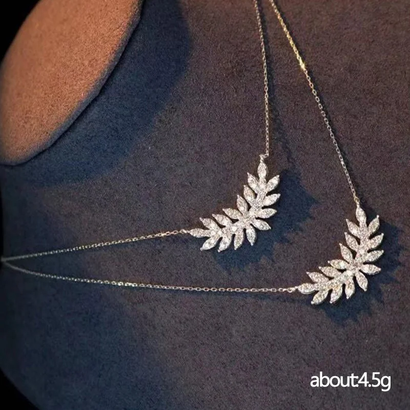 Huitan Delicate Leaf Pendant Necklace Women Luxury Inlaid Crystal Cubic Zirconia Aesthetic Wedding Engagement Fashion Jewelry