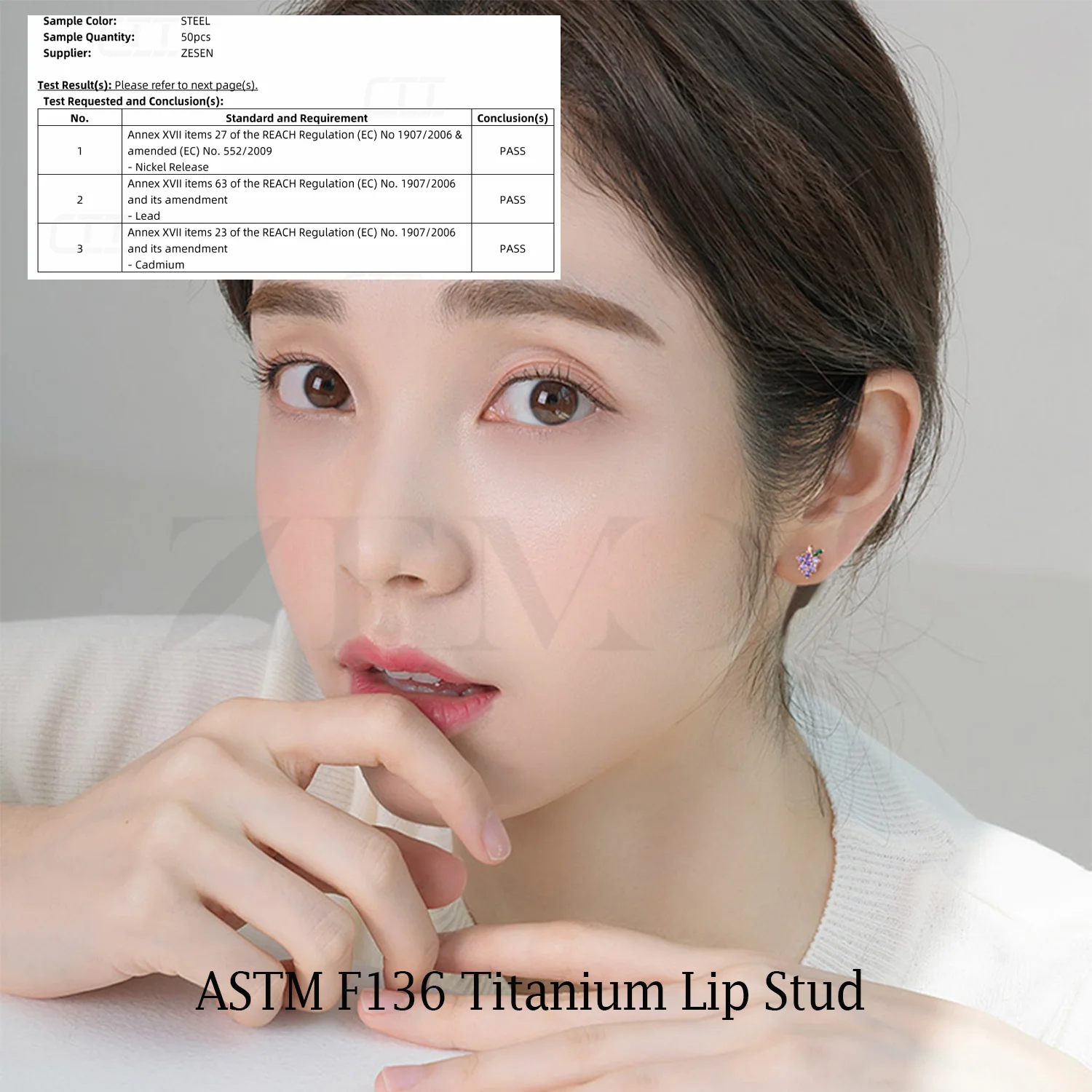 ZEMO 1 Piece ASTM F136 Titanium Colorful Lip Piercing Women Men 16G Flower Grape CZ Crystal Lip Ear Stud Cartilage Helix Earring