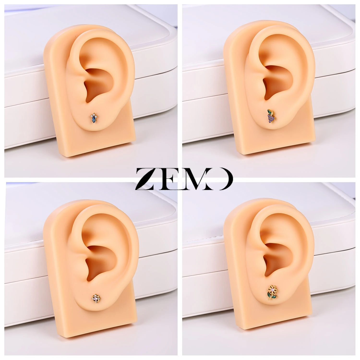 ZEMO 1 Piece ASTM F136 Titanium Colorful Lip Piercing Women Men 16G Flower Grape CZ Crystal Lip Ear Stud Cartilage Helix Earring