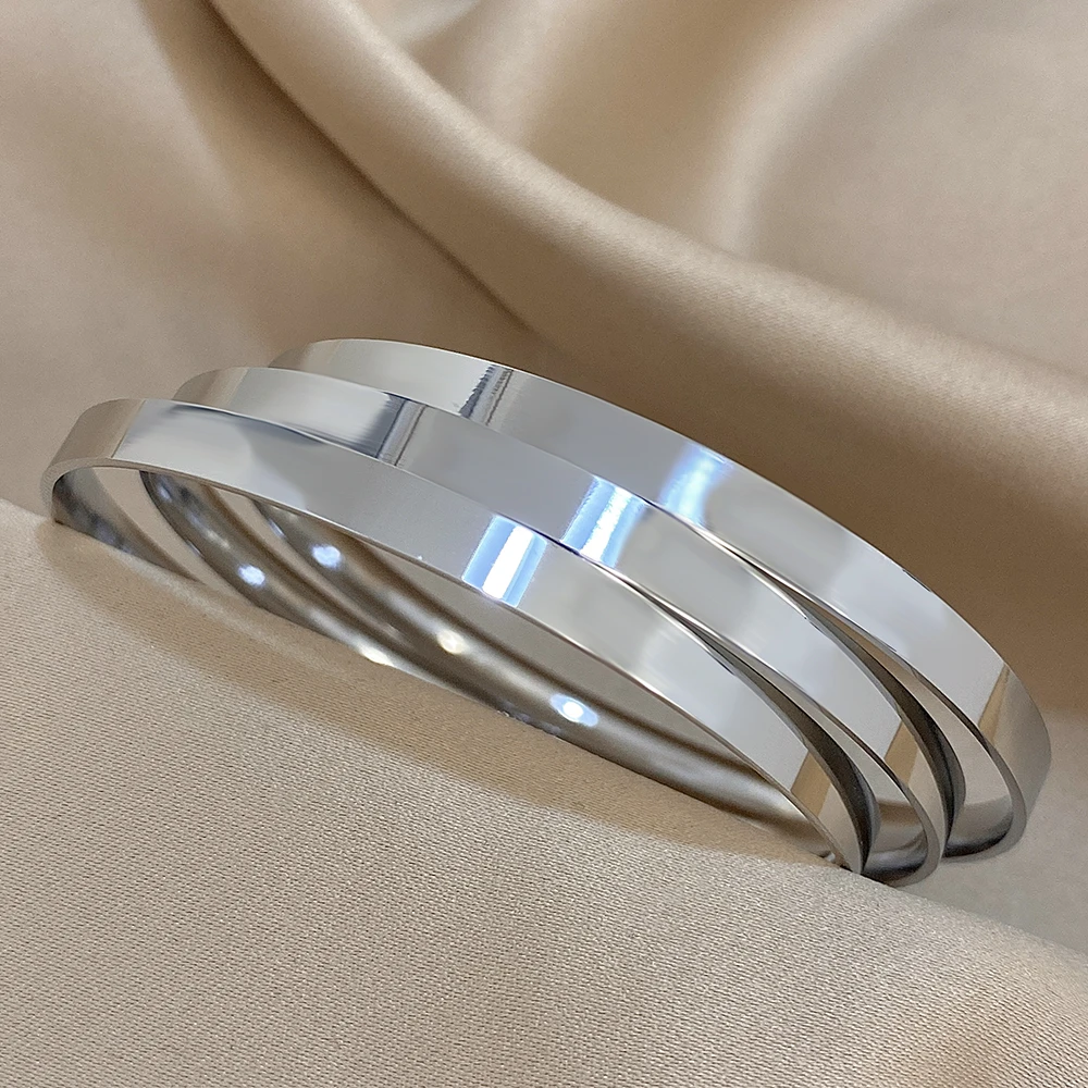 3pcs 18K Gold Plated Stainless Steel Bangle Bracelets for Women Glossy Simple Stacking Wrist Bracelet Waterproof Jewelry