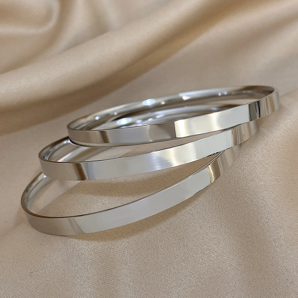 3pcs 18K Gold Plated Stainless Steel Bangle Bracelets for Women Glossy Simple Stacking Wrist Bracelet Waterproof Jewelry