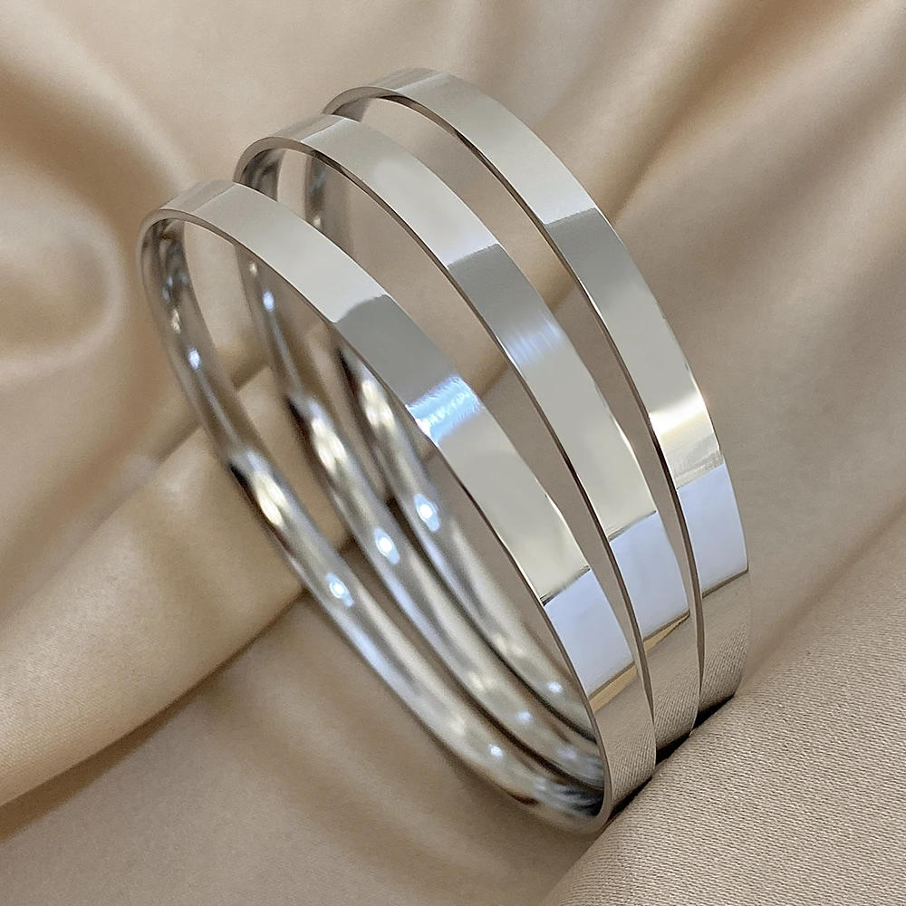 3pcs 18K Gold Plated Stainless Steel Bangle Bracelets for Women Glossy Simple Stacking Wrist Bracelet Waterproof Jewelry