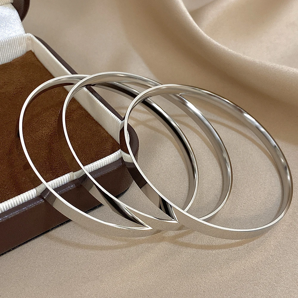 3pcs 18K Gold Plated Stainless Steel Bangle Bracelets for Women Glossy Simple Stacking Wrist Bracelet Waterproof Jewelry