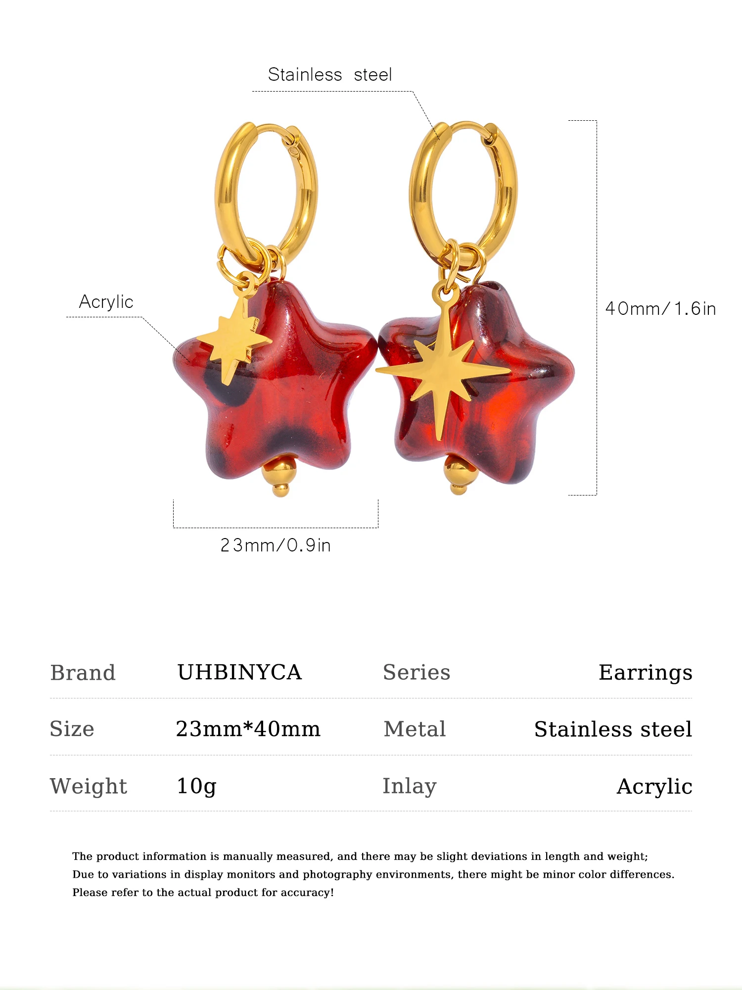 New Star Earrings for Women, Detachable Drop Dangle Pendant with 18K Gold Plated Huggie Hoops, Stainless Steel Hypoallergenic
