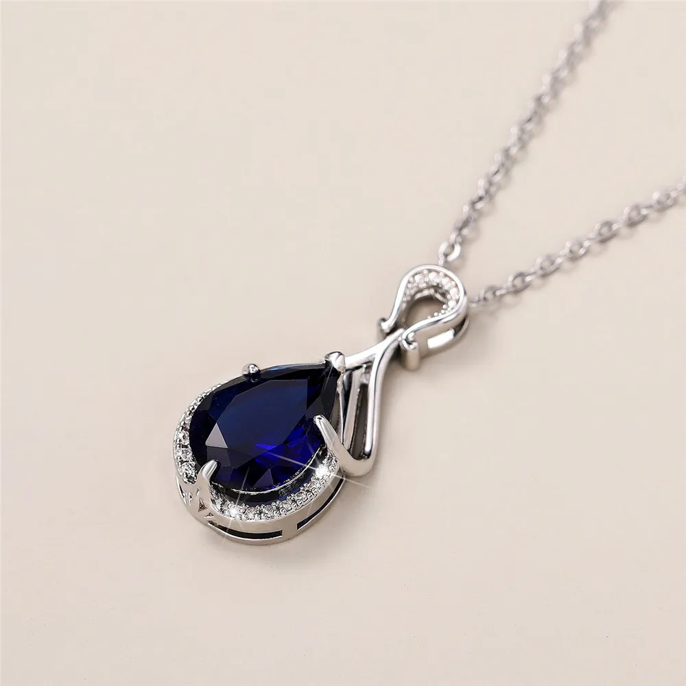 Huitan Elegant Special Women Pendant Necklace Inlaid Shining Blue CZ Trendy Party Accessories Charming Jewelry for Wedding Gift