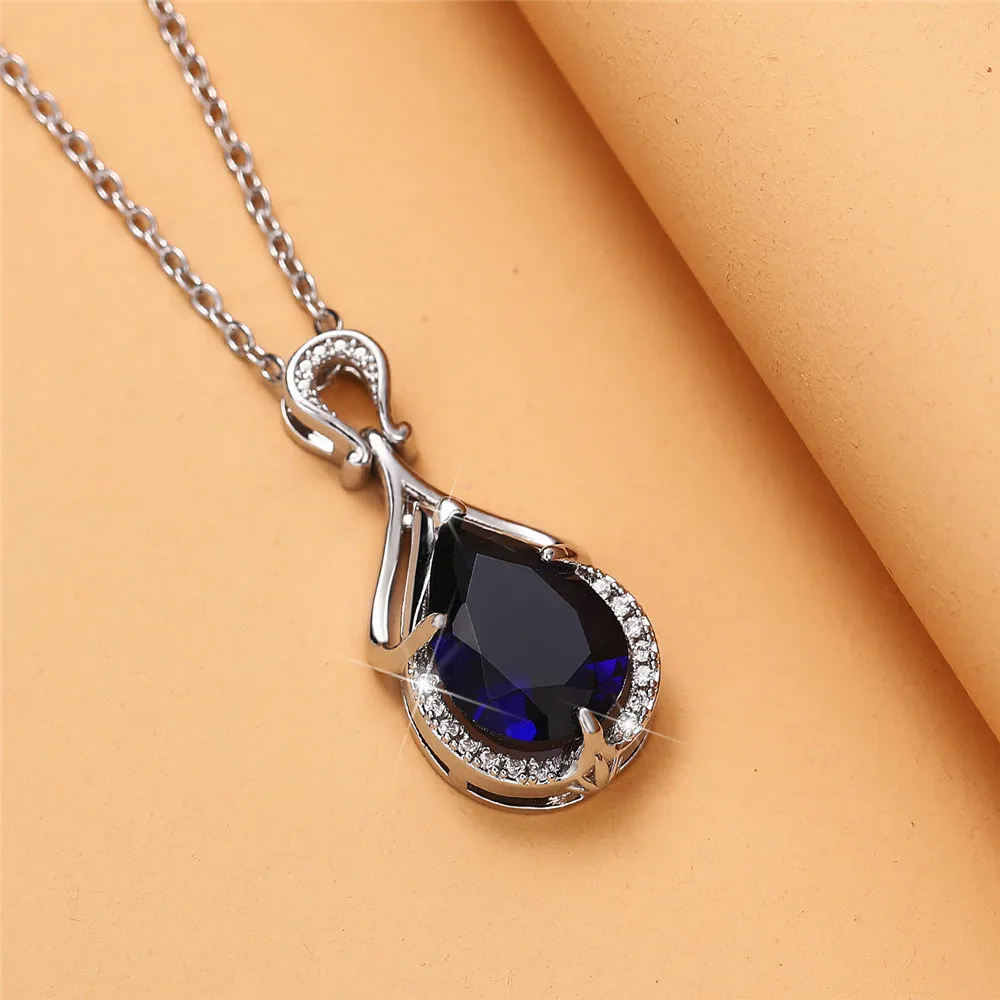 Huitan Elegant Special Women Pendant Necklace Inlaid Shining Blue CZ Trendy Party Accessories Charming Jewelry for Wedding Gift