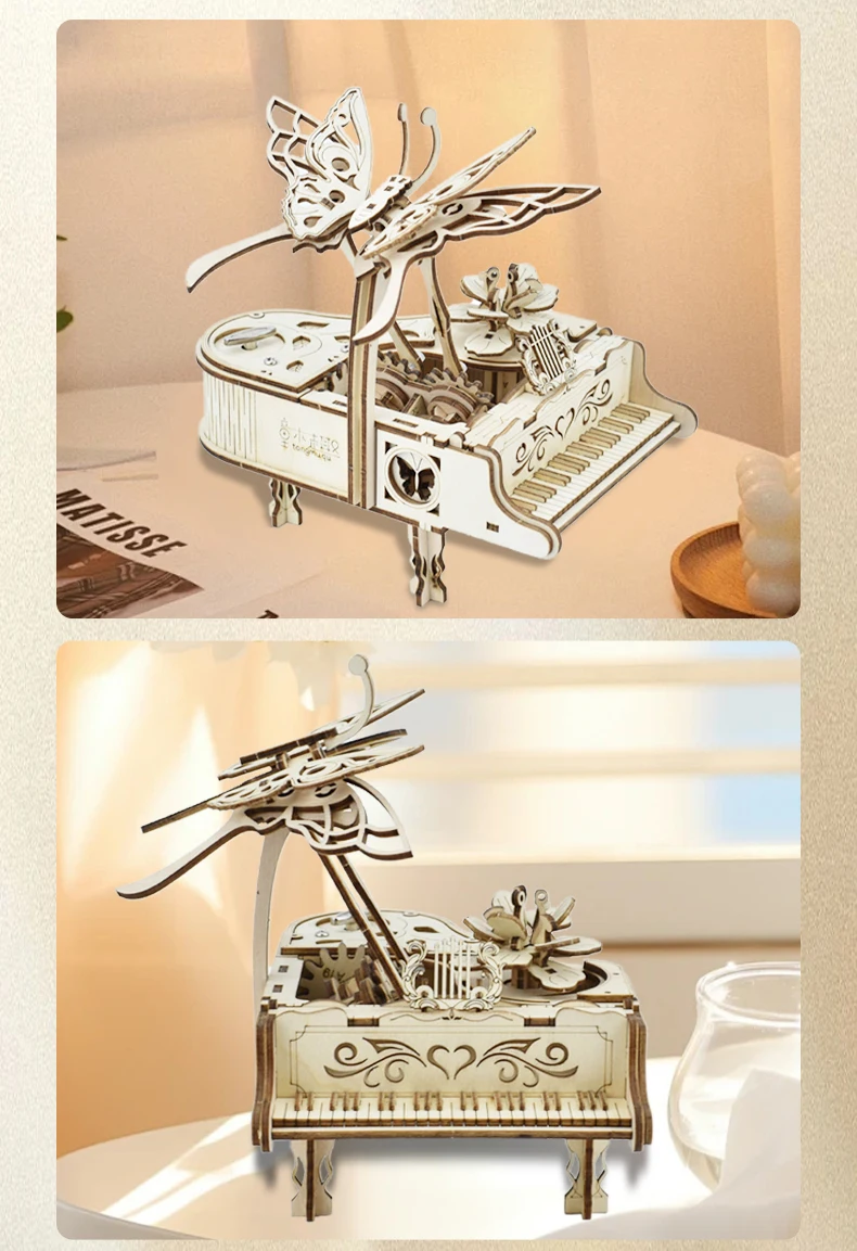 3D Wooden Puzzle Music Box Piano Model Kit DIY Assembly Musical Instrument Building Kits Home Decor Crafts Gift for Adults Kids