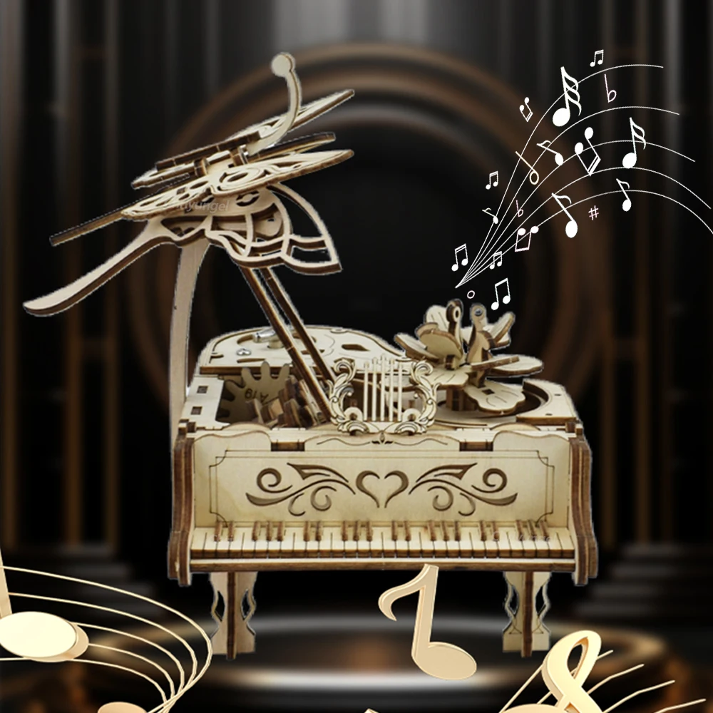 3D Wooden Puzzle Music Box Piano Model Kit DIY Assembly Musical Instrument Building Kits Home Decor Crafts Gift for Adults Kids