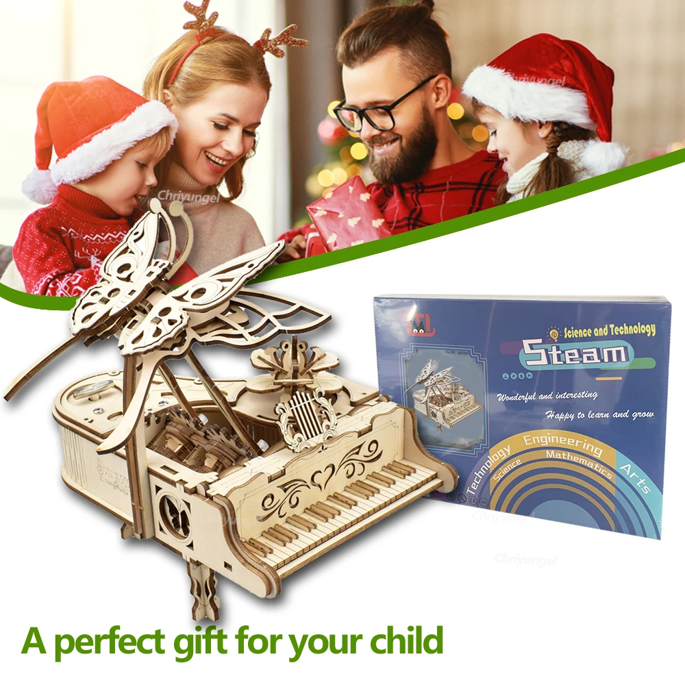 3D Wooden Puzzle Music Box Piano Model Kit DIY Assembly Musical Instrument Building Kits Home Decor Crafts Gift for Adults Kids