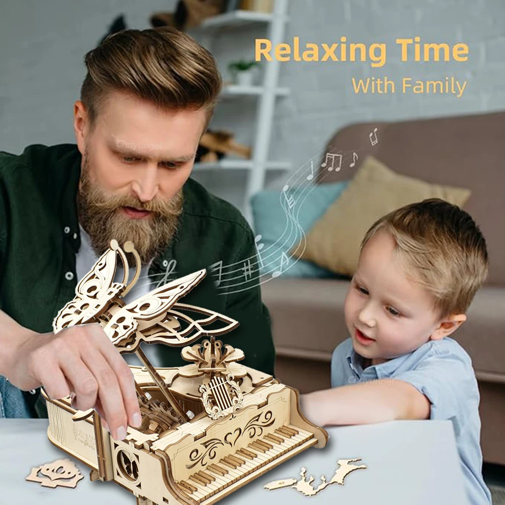3D Wooden Puzzle Music Box Piano Model Kit DIY Assembly Musical Instrument Building Kits Home Decor Crafts Gift for Adults Kids