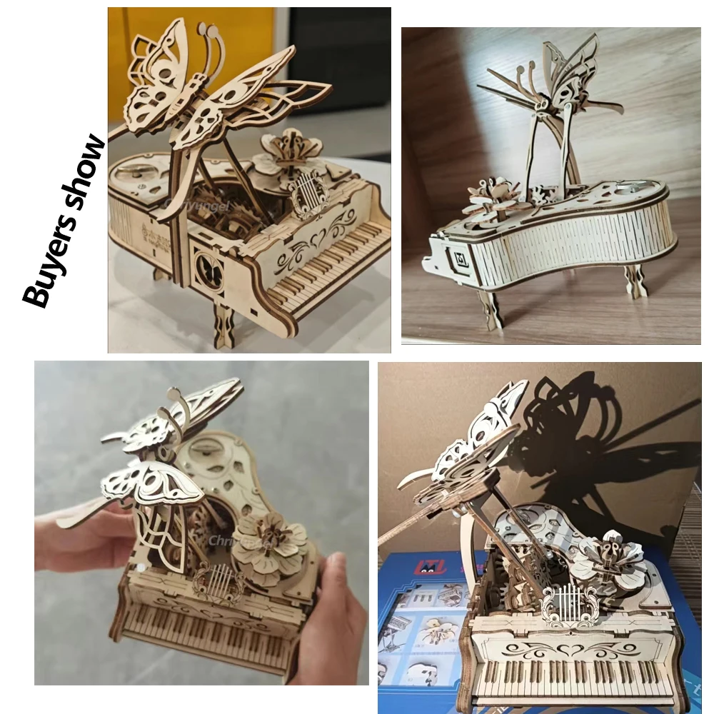 3D Wooden Puzzle Music Box Piano Model Kit DIY Assembly Musical Instrument Building Kits Home Decor Crafts Gift for Adults Kids