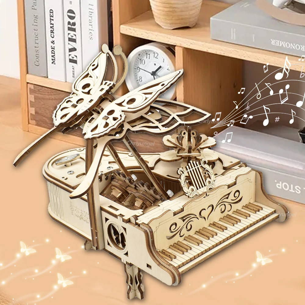 3D Wooden Puzzle Music Box Piano Model Kit DIY Assembly Musical Instrument Building Kits Home Decor Crafts Gift for Adults Kids