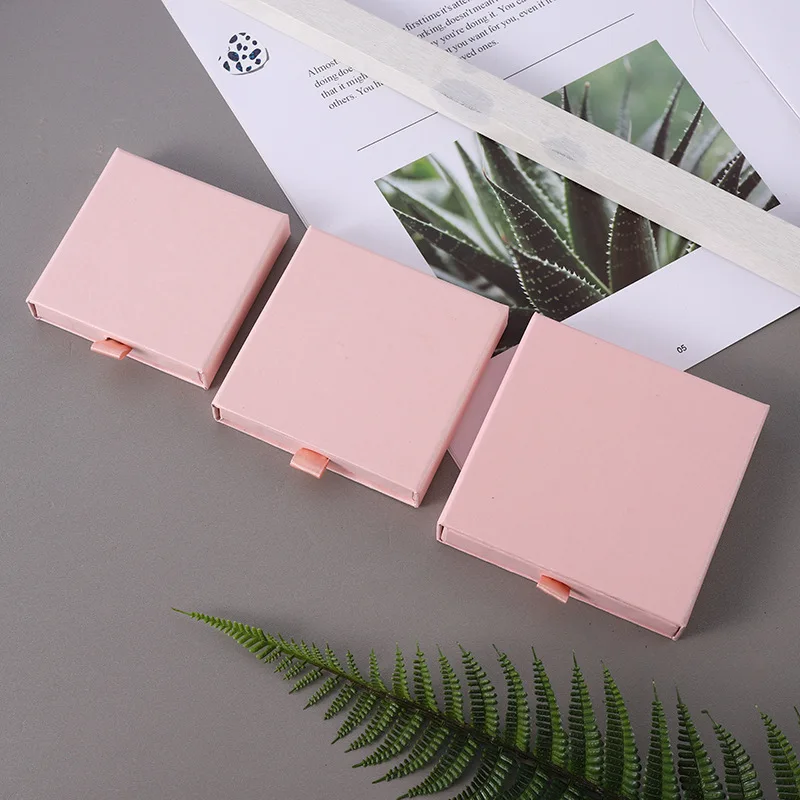 5pcs 9x9x1.7cm Kraft Paper Drawer Travel Jewelry Packaging Box Greeting Card Necklace Bracelet Earrings Gift Organizer Case Box