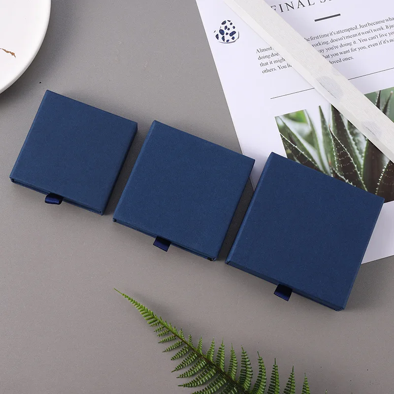 10pcs 8x8x1.7cm Kraft Paper Drawer Travel Jewelry Packaging Box Greeting Card Necklace Bracelet Earrings Gift Organizer Case Box