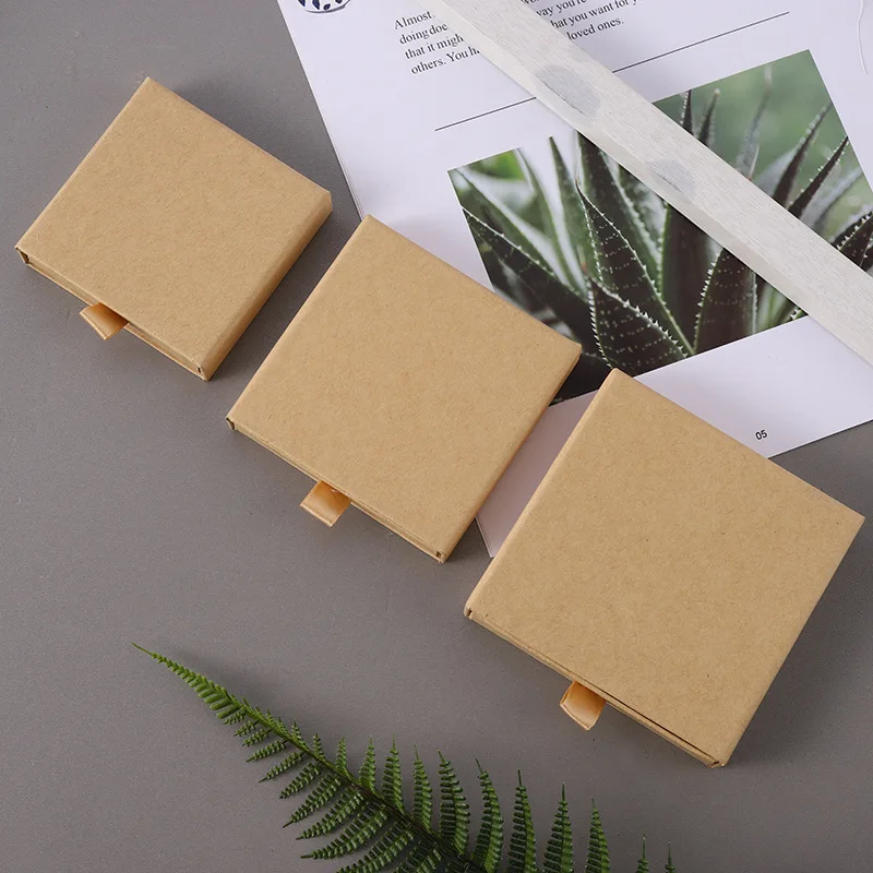 10pcs 8x8x1.7cm Kraft Paper Drawer Travel Jewelry Packaging Box Greeting Card Necklace Bracelet Earrings Gift Organizer Case Box
