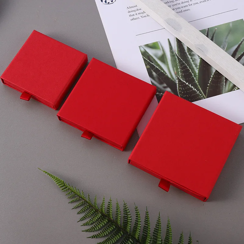 10pcs 8x8x1.7cm Kraft Paper Drawer Travel Jewelry Packaging Box Greeting Card Necklace Bracelet Earrings Gift Organizer Case Box