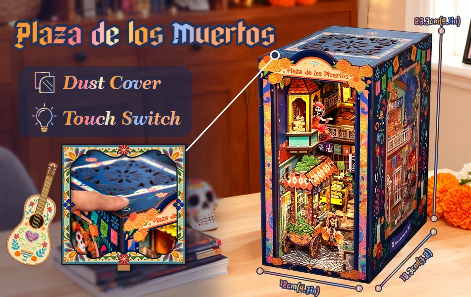 Original CUTEBEE DIY Book Nook Day of the Dead Booknook Plaza De Los Muertos Mexican Folklore Bookshelf Insert Decor DIY Craft