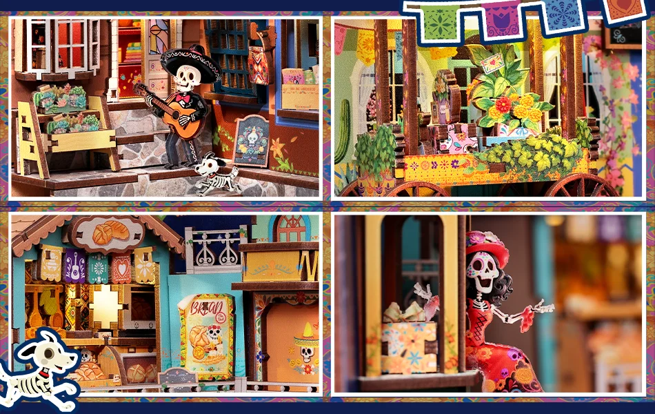 Original CUTEBEE DIY Book Nook Day of the Dead Booknook Plaza De Los Muertos Mexican Folklore Bookshelf Insert Decor DIY Craft
