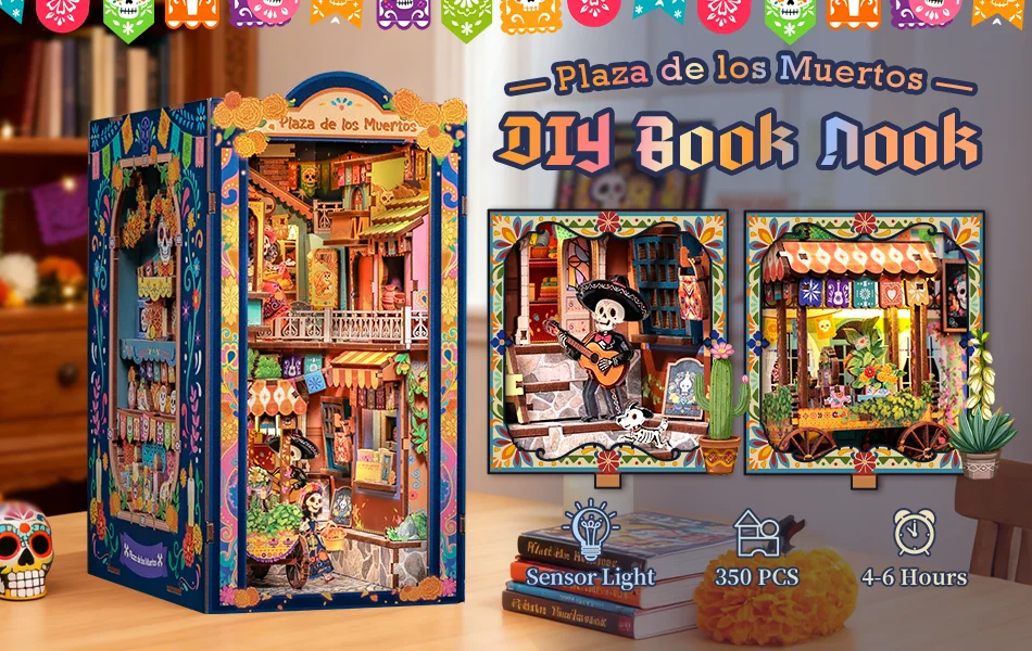Original CUTEBEE DIY Book Nook Day of the Dead Booknook Plaza De Los Muertos Mexican Folklore Bookshelf Insert Decor DIY Craft