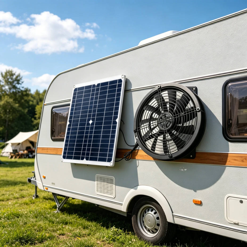 Portable Solar Powered Exhaust Fan Kit Weatherproof Ventilation Fan for Greenhouse Dog House RV Chicken Coop Shed Outdoor Use