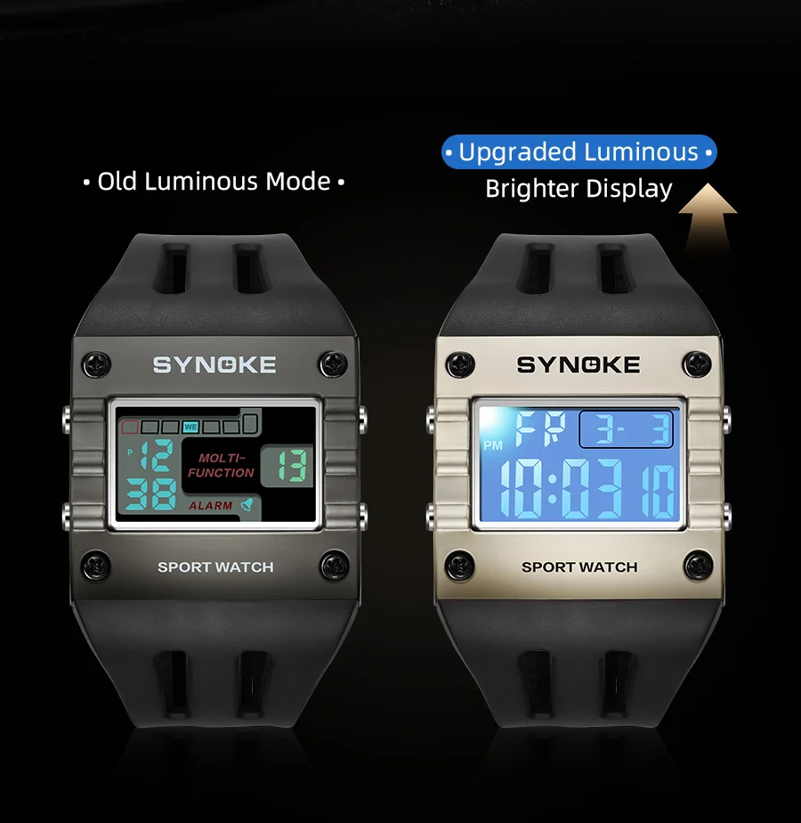 SYNOKE Men's Digital Sport Watch, Waterproof Square Wristwatch with Alarm Stopwatch, EL Luminous, Shockproof, 12/24H, Date Week