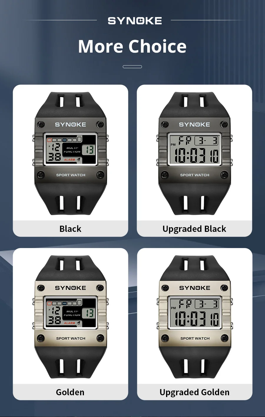 SYNOKE Men's Digital Sport Watch, Waterproof Square Wristwatch with Alarm Stopwatch, EL Luminous, Shockproof, 12/24H, Date Week