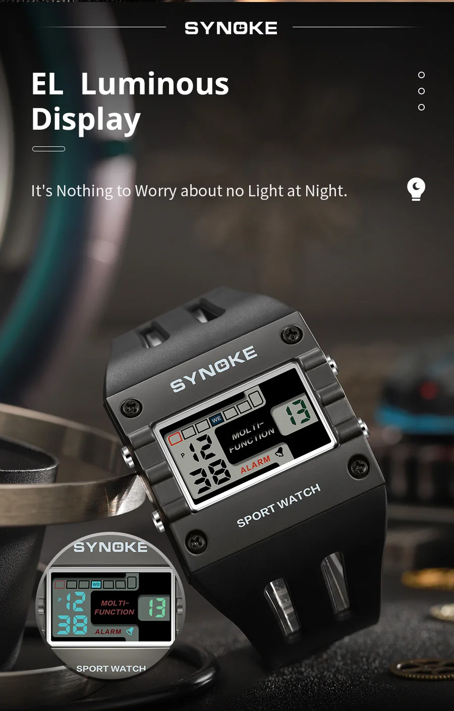 SYNOKE Men's Digital Sport Watch, Waterproof Square Wristwatch with Alarm Stopwatch, EL Luminous, Shockproof, 12/24H, Date Week