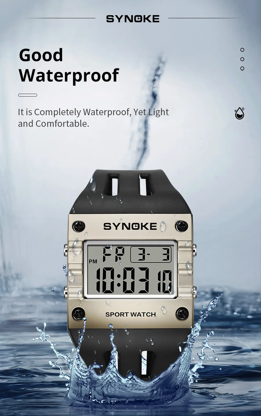 SYNOKE Men's Digital Sport Watch, Waterproof Square Wristwatch with Alarm Stopwatch, EL Luminous, Shockproof, 12/24H, Date Week