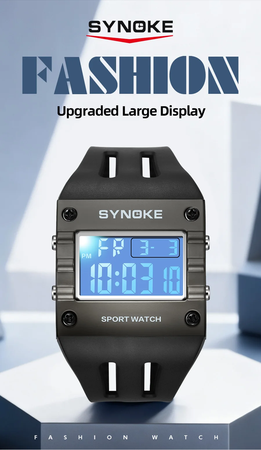 SYNOKE Men's Digital Sport Watch, Waterproof Square Wristwatch with Alarm Stopwatch, EL Luminous, Shockproof, 12/24H, Date Week