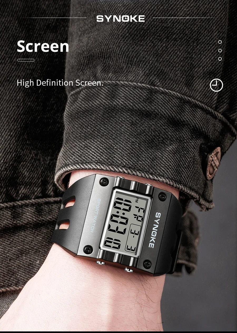 SYNOKE Men's Digital Sport Watch, Waterproof Square Wristwatch with Alarm Stopwatch, EL Luminous, Shockproof, 12/24H, Date Week