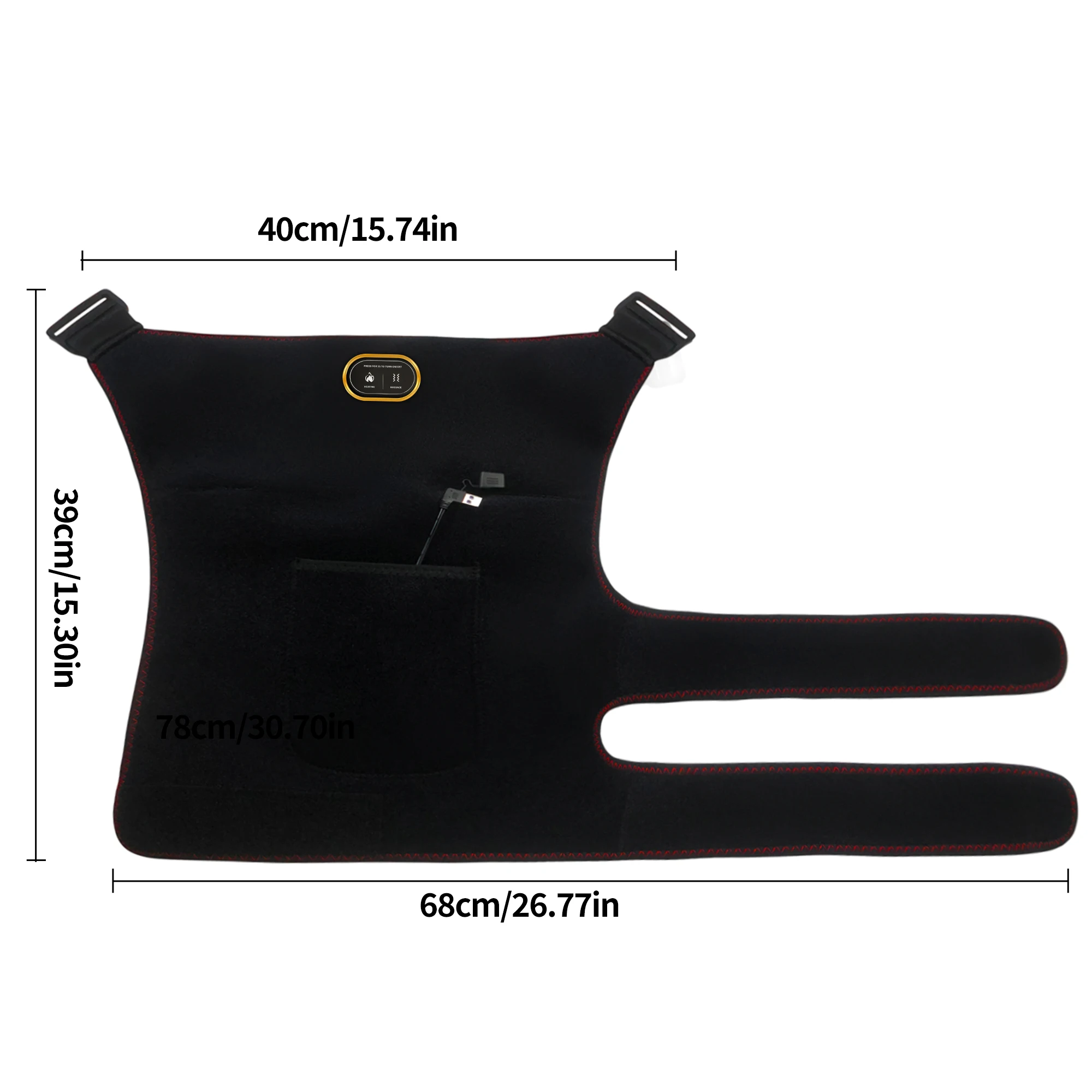 USB Heated Hip Brace Massager Carbon Fiber Heating Pad 3 Modes Pain Relief Muscle Relax Sport Recovery