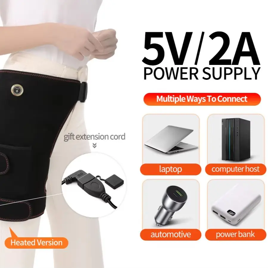 USB Heated Hip Brace Massager Carbon Fiber Heating Pad 3 Modes Pain Relief Muscle Relax Sport Recovery
