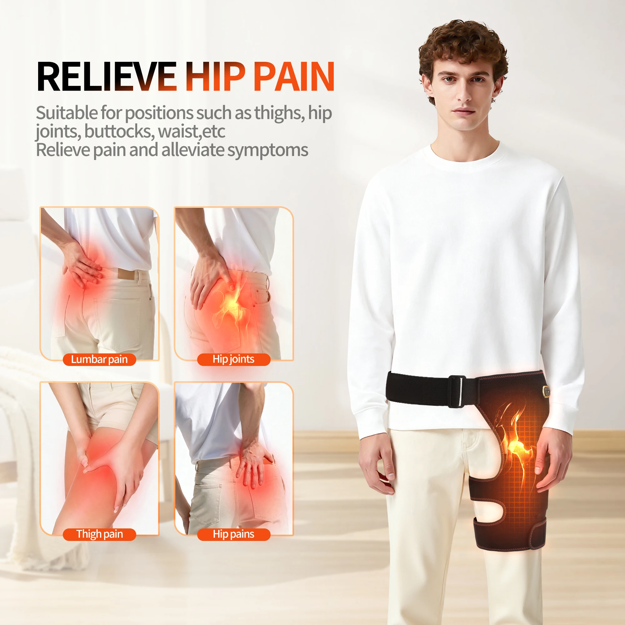 USB Heated Hip Brace Massager Carbon Fiber Heating Pad 3 Modes Pain Relief Muscle Relax Sport Recovery