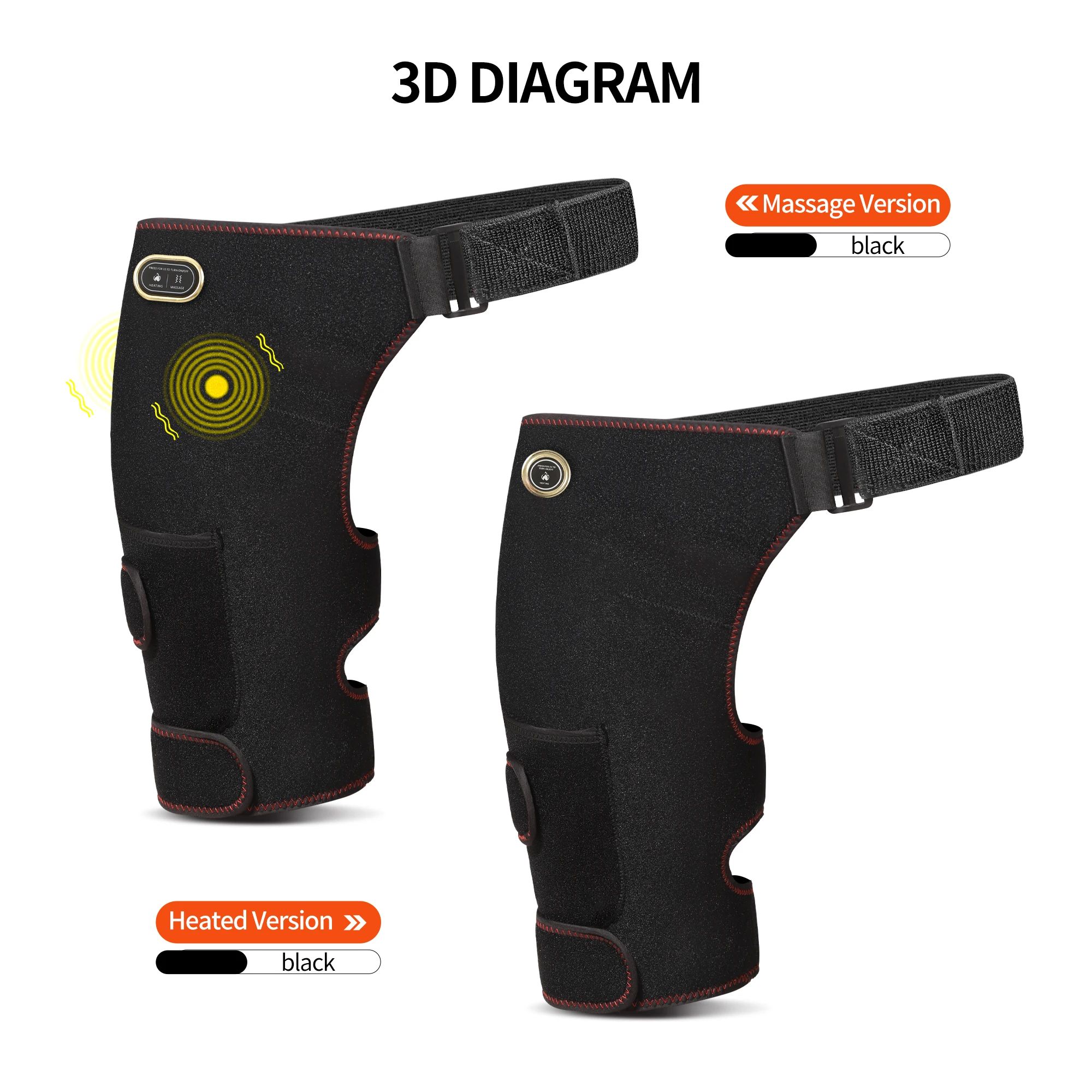 USB Heated Hip Brace Massager Carbon Fiber Heating Pad 3 Modes Pain Relief Muscle Relax Sport Recovery