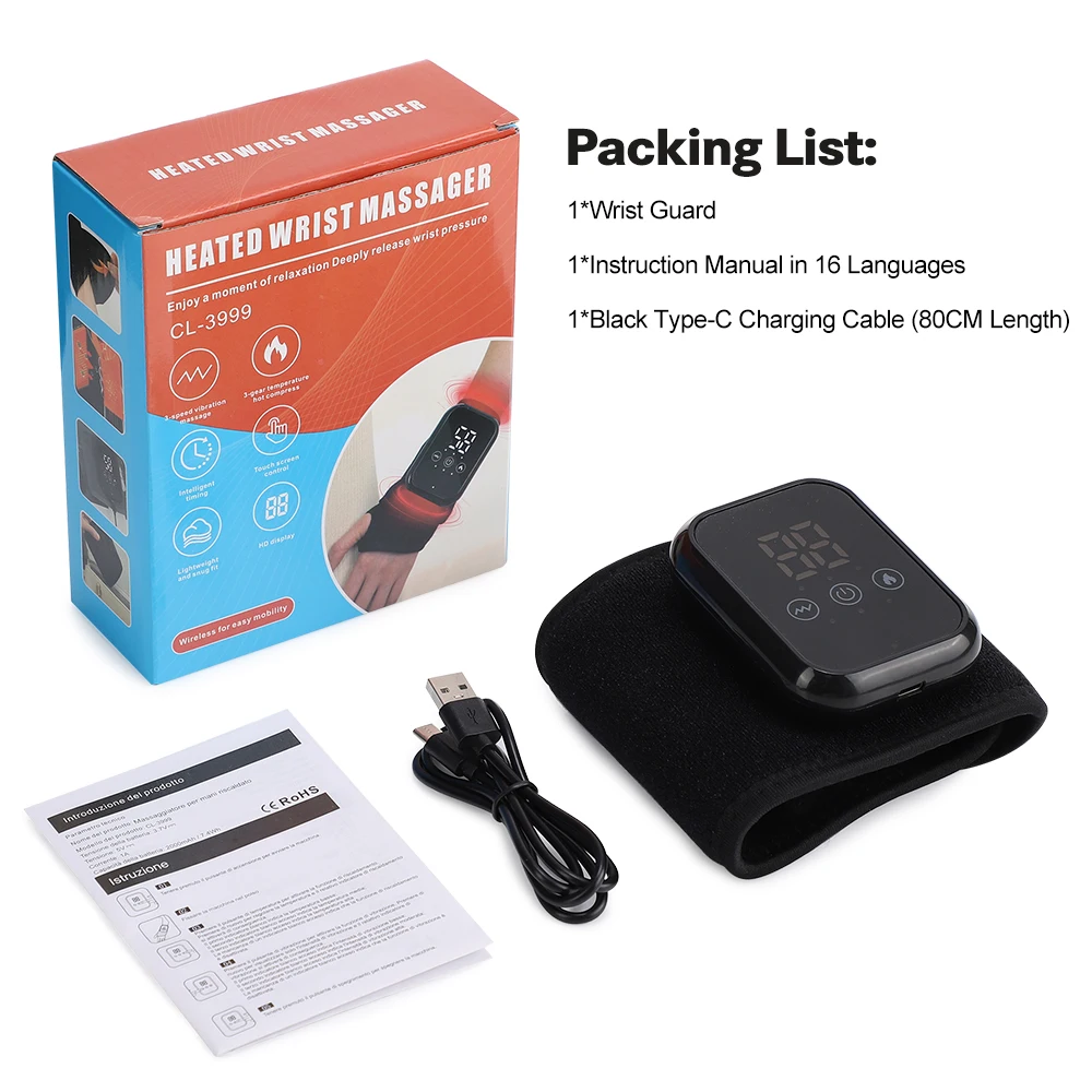 Heated Wrist & Foot Massager for Home Comfort Cordless Hand Wrist Wrap with 5 Heat & 3 Vibration Modes Ankle Massager Belt