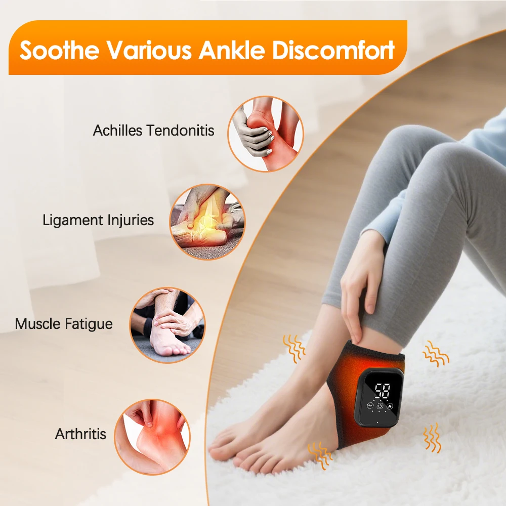 Heated Wrist & Foot Massager for Home Comfort Cordless Hand Wrist Wrap with 5 Heat & 3 Vibration Modes Ankle Massager Belt