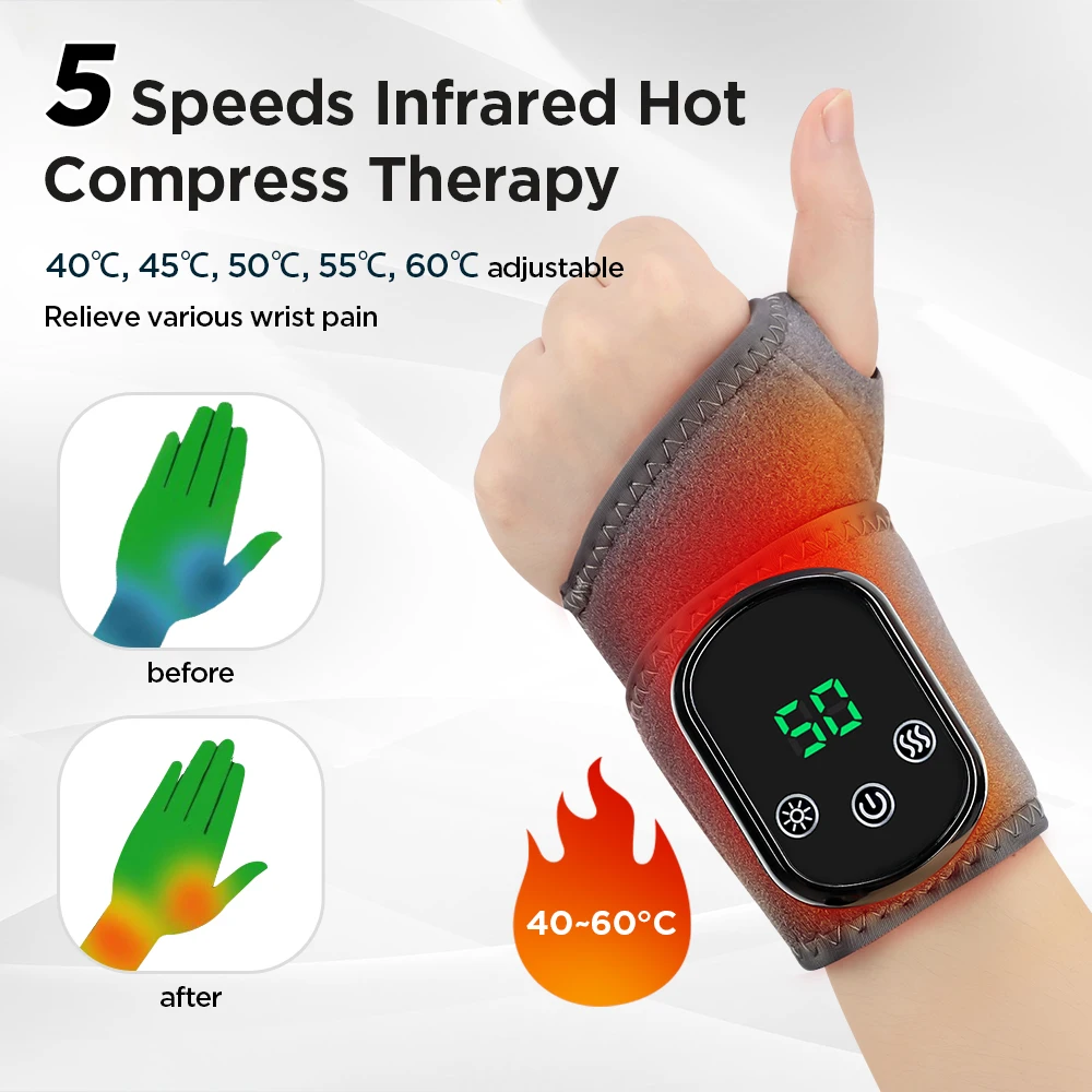 Heated Wrist & Foot Massager for Home Comfort Cordless Hand Wrist Wrap with 5 Heat & 3 Vibration Modes Ankle Massager Belt