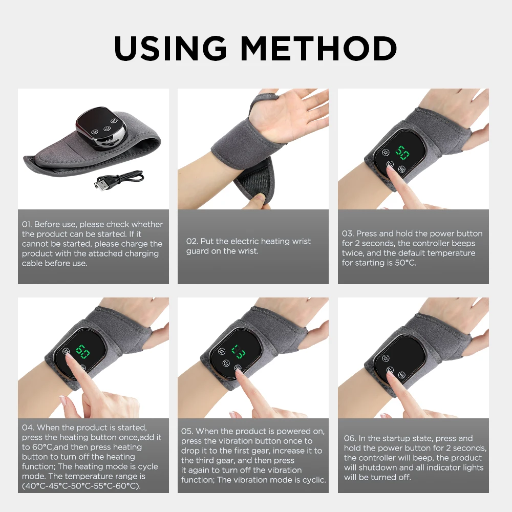 Heated Wrist & Foot Massager for Home Comfort Cordless Hand Wrist Wrap with 5 Heat & 3 Vibration Modes Ankle Massager Belt